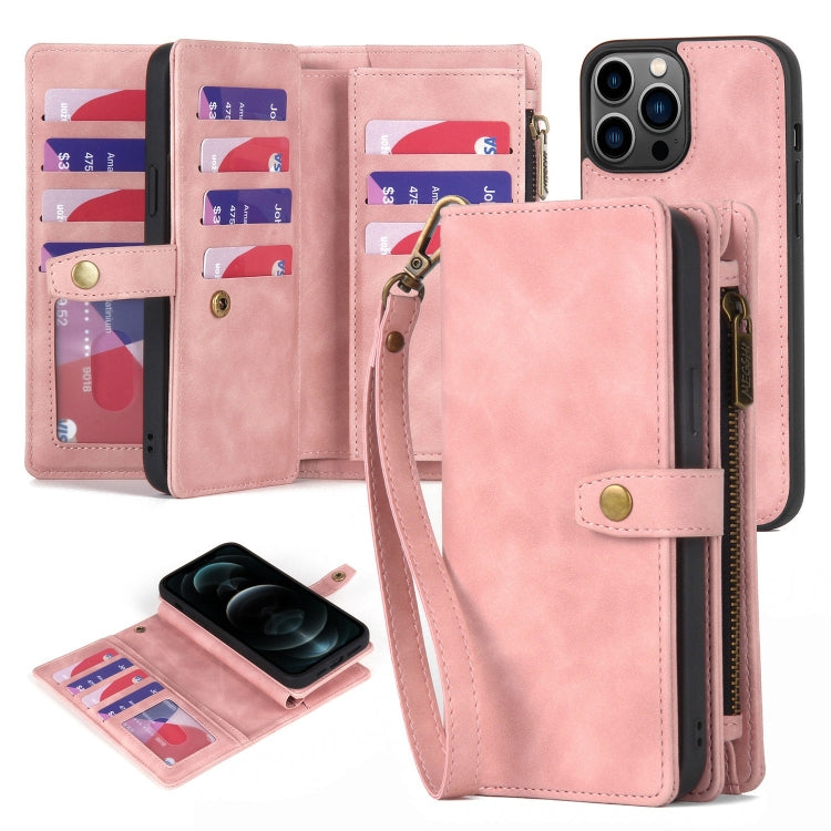 For iPhone 11 Pro Zipper Wallet Detachable MagSafe Leather Phone Case(Pink) - iPhone 11 Pro Cases by buy2fix | Online Shopping UK | buy2fix