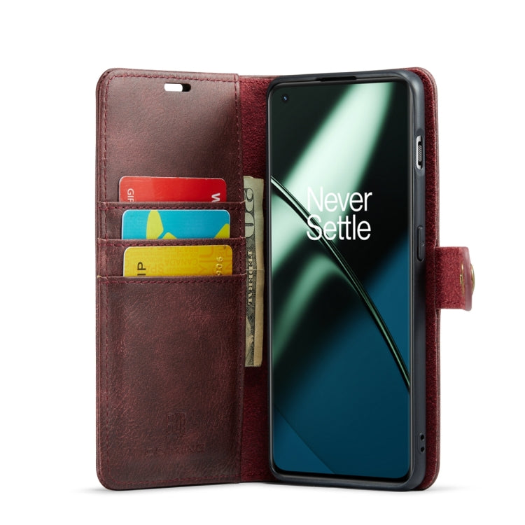 For OnePlus 11 DG.MING Crazy Horse Texture Detachable Magnetic Leather Case(Red) - OnePlus Cases by DG.MING | Online Shopping UK | buy2fix