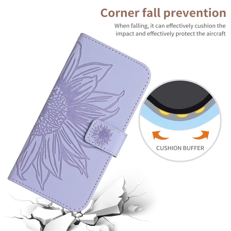 For Xiaomi 14 Skin Feel Sun Flower Embossed Flip Leather Phone Case with Lanyard(Purple) - 14 Cases by buy2fix | Online Shopping UK | buy2fix