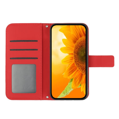 For Xiaomi 14 Pro Skin Feel Sun Flower Embossed Flip Leather Phone Case with Lanyard(Red) - 14 Pro Cases by buy2fix | Online Shopping UK | buy2fix