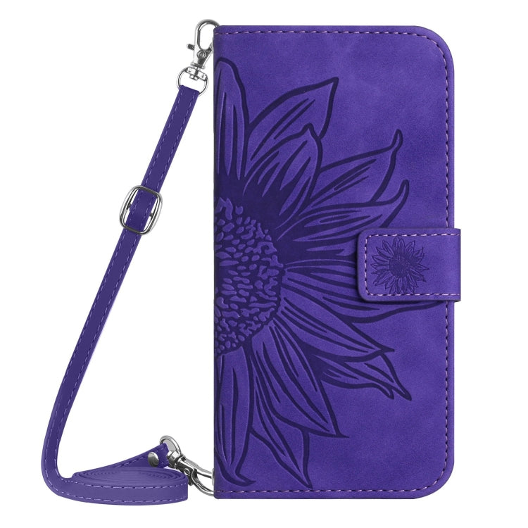 For Xiaomi Redmi Note 13 Pro 4G Global Skin Feel Sun Flower Embossed Flip Leather Phone Case with Lanyard(Dark Purple) - Note 13 Pro Cases by buy2fix | Online Shopping UK | buy2fix