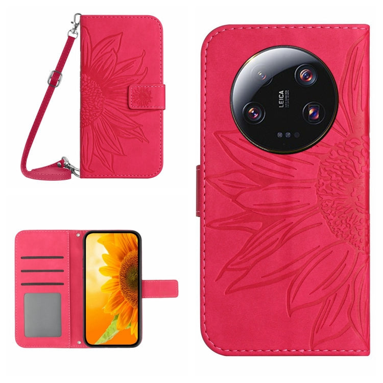 For Xiaomi 14 Ultra Skin Feel Sun Flower Embossed Flip Leather Phone Case with Lanyard(Rose Red) - 14 Ultra Cases by buy2fix | Online Shopping UK | buy2fix