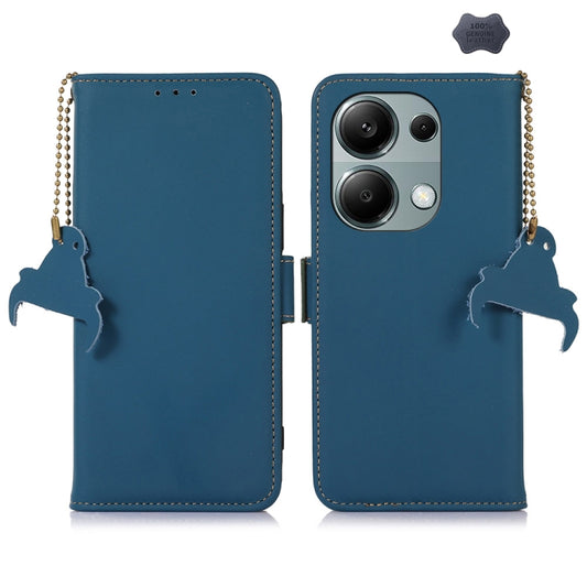 For Xiaomi Redmi Note 13 4G Genuine Leather Magnetic RFID Leather Phone Case(Blue) - Note 13 Cases by buy2fix | Online Shopping UK | buy2fix