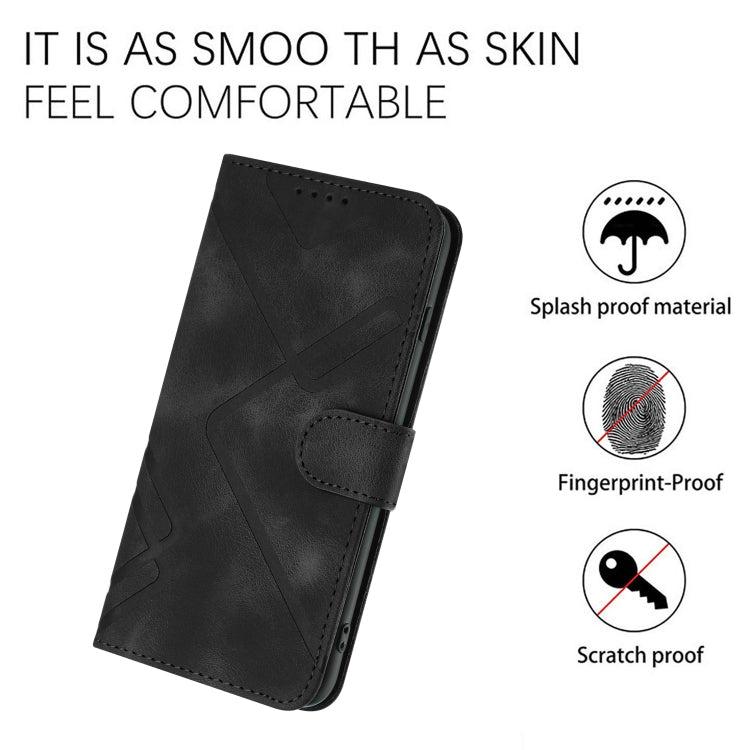 For OnePlus 12 Line Pattern Skin Feel Leather Phone Case(Black) - OnePlus Cases by buy2fix | Online Shopping UK | buy2fix