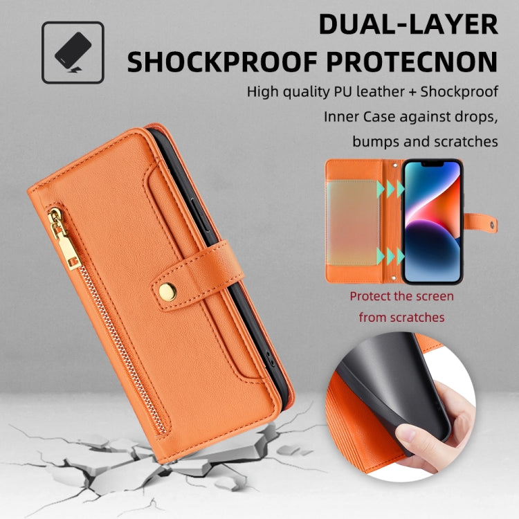 For Samsung Galaxy S21 5G Sheep Texture Cross-body Zipper Wallet Leather Phone Case(Orange) - Galaxy S21 5G Cases by buy2fix | Online Shopping UK | buy2fix