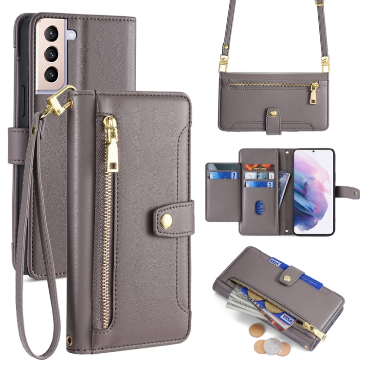 For Samsung Galaxy S21+ 5G Sheep Texture Cross-body Zipper Wallet Leather Phone Case(Grey) - Galaxy S21+ 5G Cases by buy2fix | Online Shopping UK | buy2fix