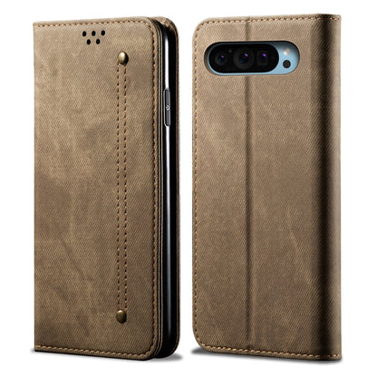 For Google Pixel 9 / 9 Pro Denim Texture Casual Style Horizontal Flip Leather Case(Khaki) - Google Cases by buy2fix | Online Shopping UK | buy2fix