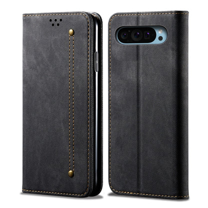 For Google Pixel 9 / 9 Pro Denim Texture Casual Style Horizontal Flip Leather Case(Black) - Google Cases by buy2fix | Online Shopping UK | buy2fix