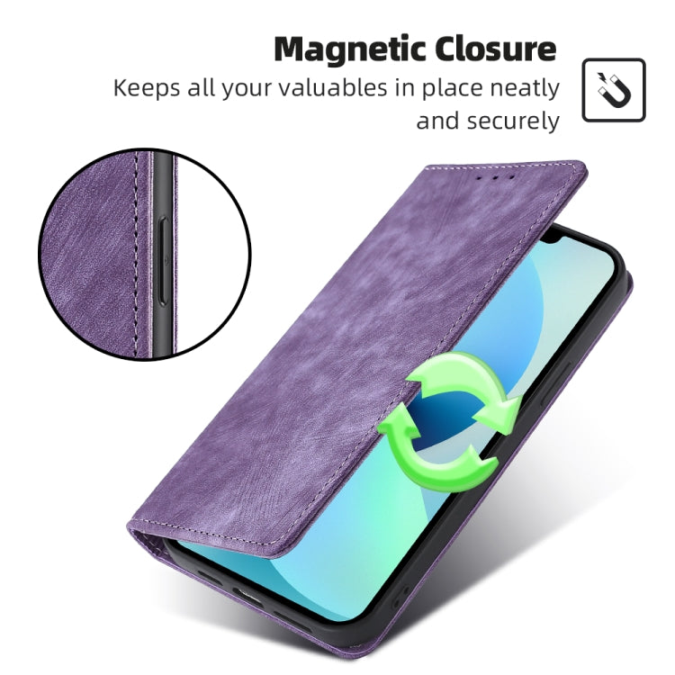 For Xiaomi Redmi Note 12S 4G RFID Anti-theft Brush Magnetic Leather Phone Case(Purple) - Xiaomi Cases by buy2fix | Online Shopping UK | buy2fix