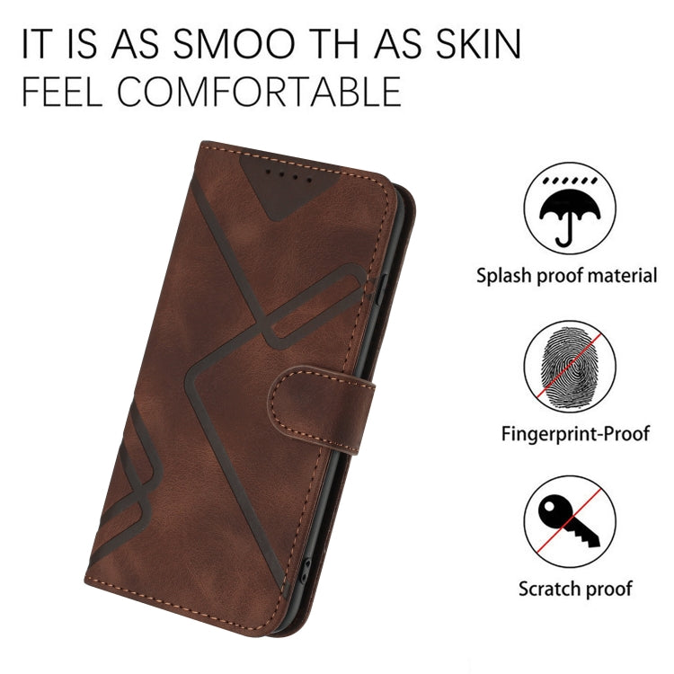 For Xiaomi Redmi K70 Line Pattern Skin Feel Leather Phone Case(Coffee) - K70 Cases by buy2fix | Online Shopping UK | buy2fix