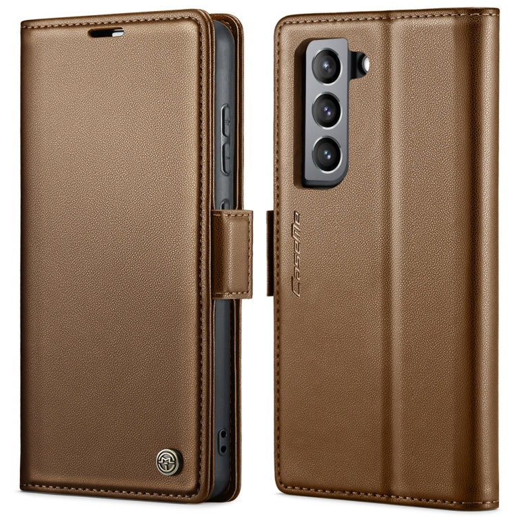 For Samsung Galaxy S21 FE 5G CaseMe 023 Butterfly Buckle Litchi Texture RFID Anti-theft Leather Phone Case(Brown) - Galaxy Phone Cases by CaseMe | Online Shopping UK | buy2fix