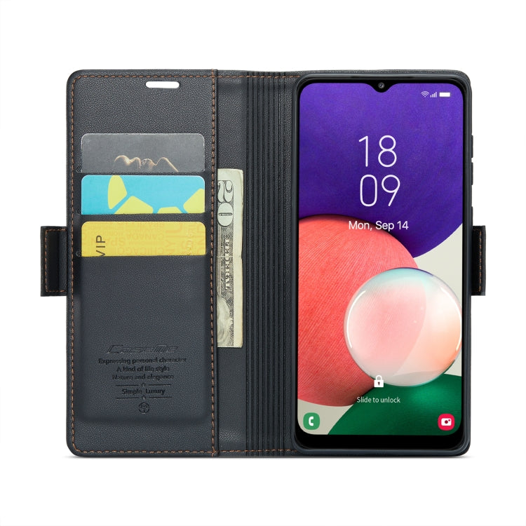 For Samsung Galaxy A22 5G CaseMe 023 Butterfly Buckle Litchi Texture RFID Anti-theft Leather Phone Case(Black) - Galaxy Phone Cases by CaseMe | Online Shopping UK | buy2fix