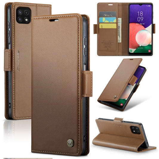 For Samsung Galaxy A22 5G CaseMe 023 Butterfly Buckle Litchi Texture RFID Anti-theft Leather Phone Case(Brown) - Galaxy Phone Cases by CaseMe | Online Shopping UK | buy2fix