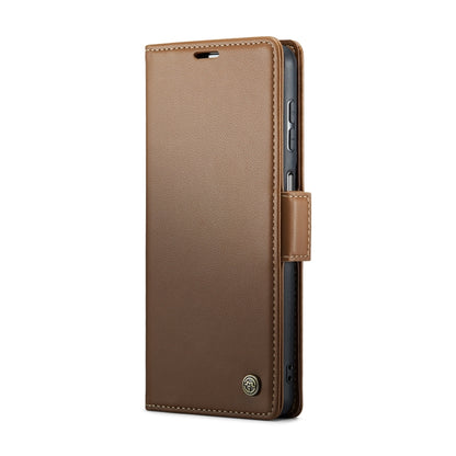 For Samsung Galaxy A22 5G CaseMe 023 Butterfly Buckle Litchi Texture RFID Anti-theft Leather Phone Case(Brown) - Galaxy Phone Cases by CaseMe | Online Shopping UK | buy2fix