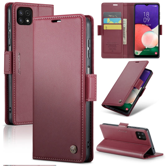 For Samsung Galaxy A22 5G CaseMe 023 Butterfly Buckle Litchi Texture RFID Anti-theft Leather Phone Case(Wine Red) - Galaxy Phone Cases by CaseMe | Online Shopping UK | buy2fix