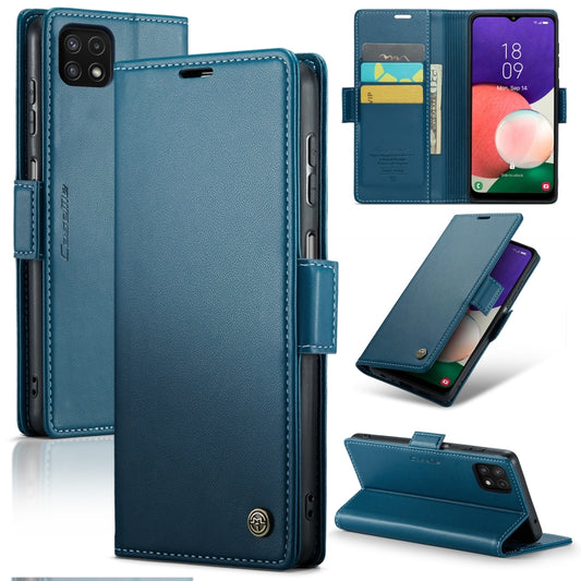 For Samsung Galaxy A22 5G CaseMe 023 Butterfly Buckle Litchi Texture RFID Anti-theft Leather Phone Case(Blue) - Galaxy Phone Cases by CaseMe | Online Shopping UK | buy2fix