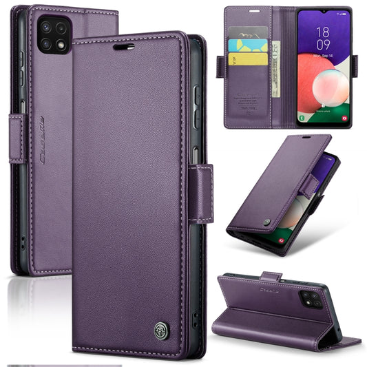 For Samsung Galaxy A22 5G CaseMe 023 Butterfly Buckle Litchi Texture RFID Anti-theft Leather Phone Case(Pearly Purple) - Galaxy Phone Cases by CaseMe | Online Shopping UK | buy2fix