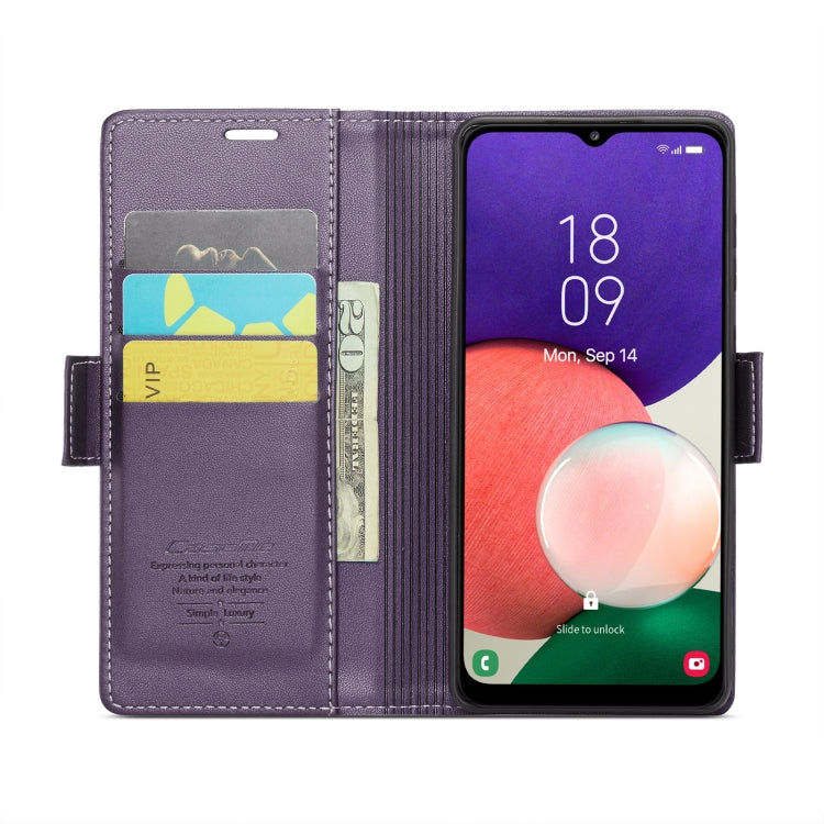 For Samsung Galaxy A22 5G CaseMe 023 Butterfly Buckle Litchi Texture RFID Anti-theft Leather Phone Case(Pearly Purple) - Galaxy Phone Cases by CaseMe | Online Shopping UK | buy2fix