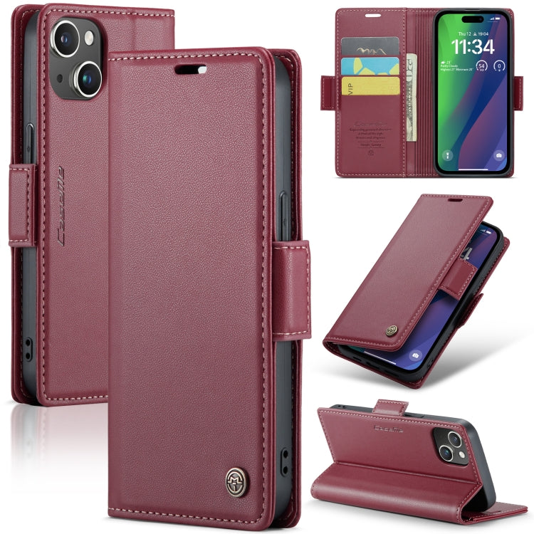 For iPhone 15 Plus CaseMe 023 Butterfly Buckle Litchi Texture RFID Anti-theft Leather Phone Case(Wine Red) - iPhone 15 Plus Cases by CaseMe | Online Shopping UK | buy2fix