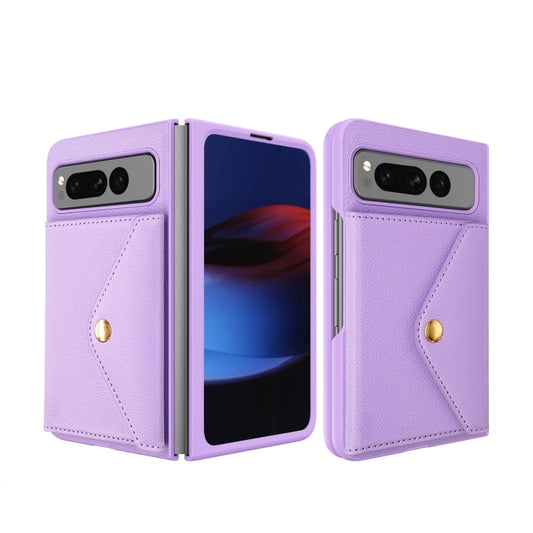 For Google Pixel Fold Litchi Texture Integrated Phone Case with Card Bag(Purple) - Google Cases by buy2fix | Online Shopping UK | buy2fix