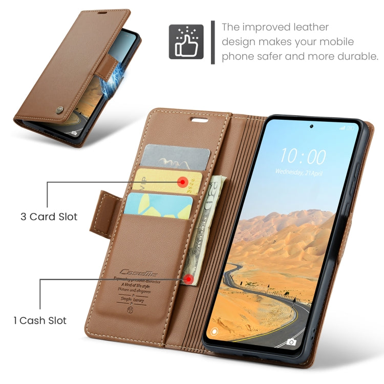 For Xiaomi Redmi 12 4G／12 5G／Note 12R／POCO M6 Pro 5G CaseMe 023 Butterfly Buckle Litchi Texture RFID Anti-theft Leather Phone Case(Brown) - Xiaomi Cases by CaseMe | Online Shopping UK | buy2fix