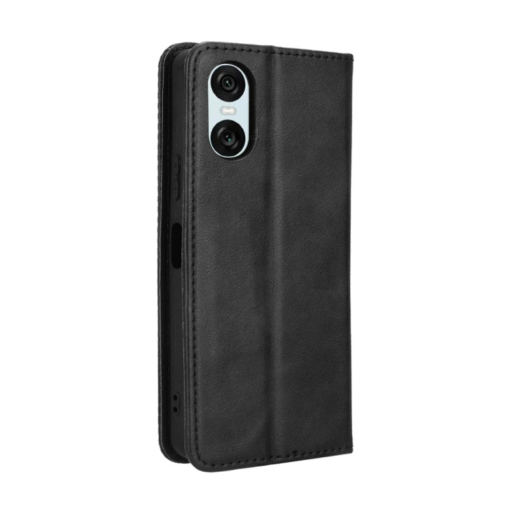 For Sony Xperia 10 VI 2024 Magnetic Buckle Retro Texture Leather Phone Case(Black) - Sony Cases by buy2fix | Online Shopping UK | buy2fix