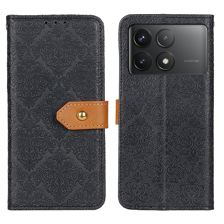 For Xiaomi Redmi K70 5G / K70 Pro 5G European Floral Embossed Leather Phone Case(Black) - K70 Cases by buy2fix | Online Shopping UK | buy2fix