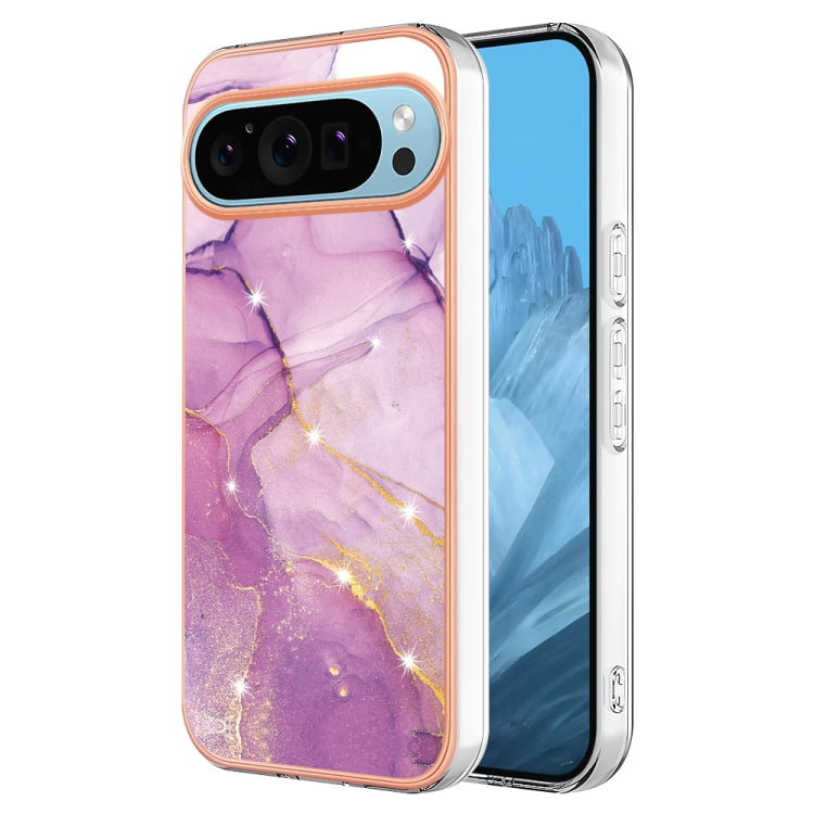 For Google Pixel 9 Pro XL Electroplating Marble Dual-side IMD Phone Case(Purple 001) - Google Cases by buy2fix | Online Shopping UK | buy2fix