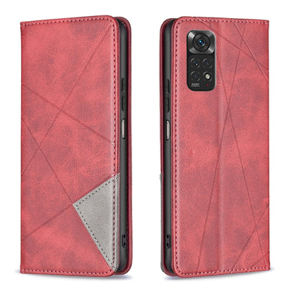 For Xiaomi Redmi Note 12S 4G / Note 11  Rhombus Texture Magnetic Leather Phone Case(Red) - Xiaomi Cases by buy2fix | Online Shopping UK | buy2fix