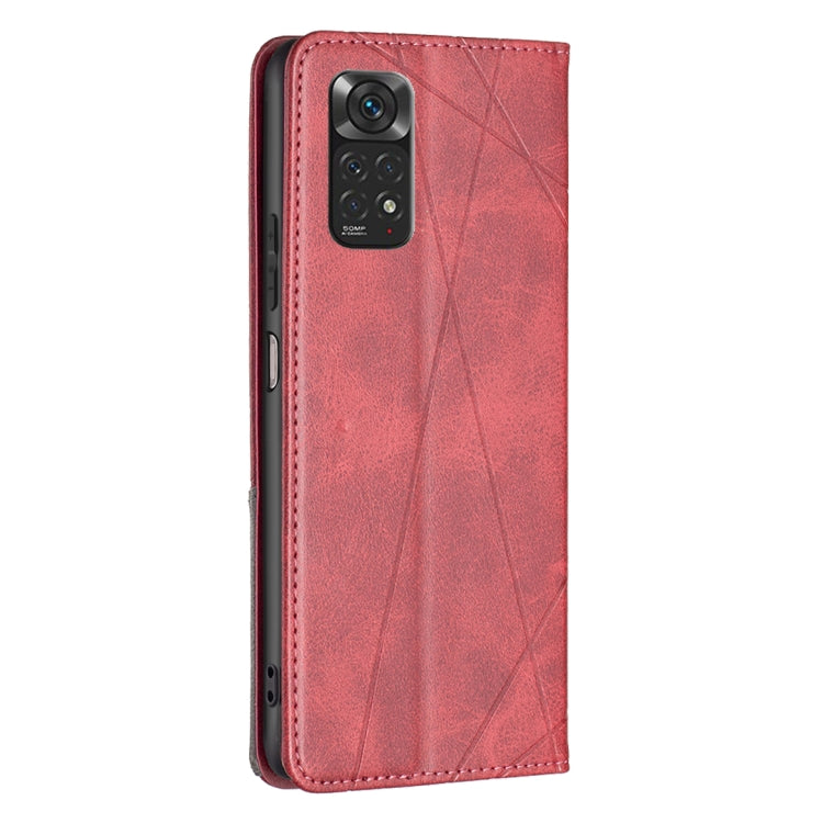 For Xiaomi Redmi Note 12S 4G / Note 11  Rhombus Texture Magnetic Leather Phone Case(Red) - Xiaomi Cases by buy2fix | Online Shopping UK | buy2fix