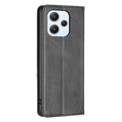 For Xiaomi Redmi 12 4G Rhombus Texture Magnetic Leather Phone Case(Black) - Xiaomi Cases by buy2fix | Online Shopping UK | buy2fix