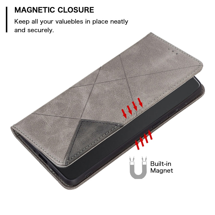 For Xiaomi Redmi Note 13 4G Global Rhombus Texture Magnetic Leather Phone Case(Grey) - Note 13 Cases by buy2fix | Online Shopping UK | buy2fix