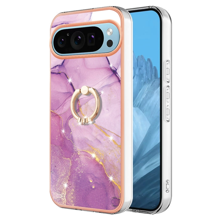 For Google Pixel 9 Pro XL Electroplating Marble IMD TPU Phone Case with Ring Holder(Purple 001) - Google Cases by buy2fix | Online Shopping UK | buy2fix