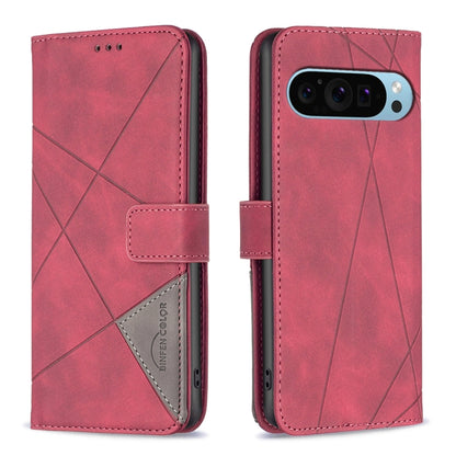 For Google Pixel 9 Magnetic Buckle Rhombus Texture Leather Phone Case(Red) - Google Cases by buy2fix | Online Shopping UK | buy2fix