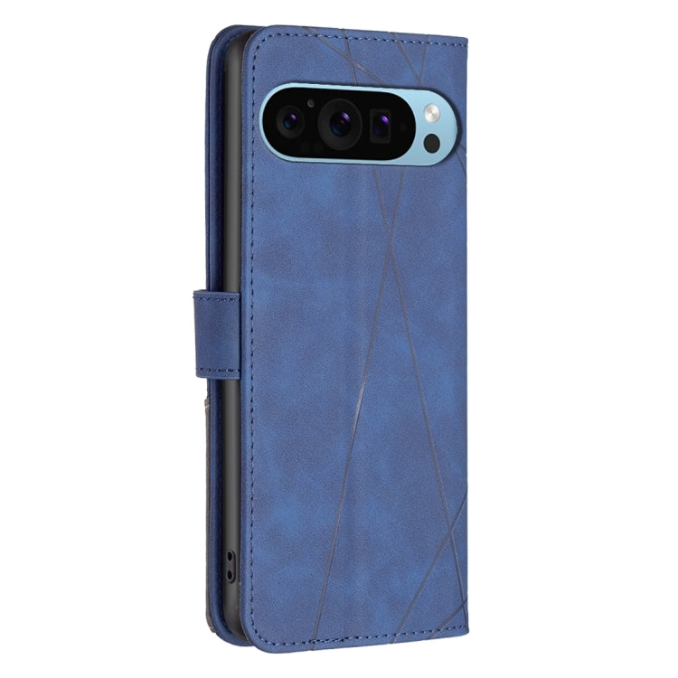 For Google Pixel 9 Pro Magnetic Buckle Rhombus Texture Leather Phone Case(Blue) - Google Cases by buy2fix | Online Shopping UK | buy2fix