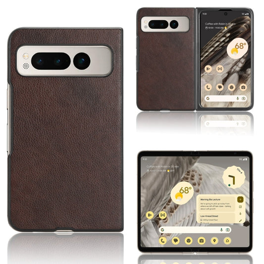 For Google Pixel Fold Litchi Texture Back Cover Phone Case(Brown) - Google Cases by buy2fix | Online Shopping UK | buy2fix