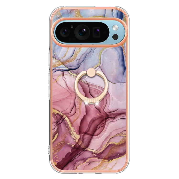 For Google Pixel 9 / 9 Pro Electroplating Marble Dual-side IMD Phone Case with Ring(Rose Red 014) - Google Cases by buy2fix | Online Shopping UK | buy2fix