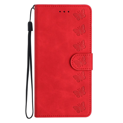 For iPhone 16 Pro Seven Butterflies Embossed Leather Phone Case(Red) - iPhone 16 Pro Cases by buy2fix | Online Shopping UK | buy2fix