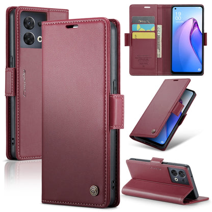 For OPPO Reno8 5G Global CaseMe 023 Butterfly Buckle Litchi Texture RFID Anti-theft Leather Phone Case(Wine Red) - OPPO Cases by CaseMe | Online Shopping UK | buy2fix