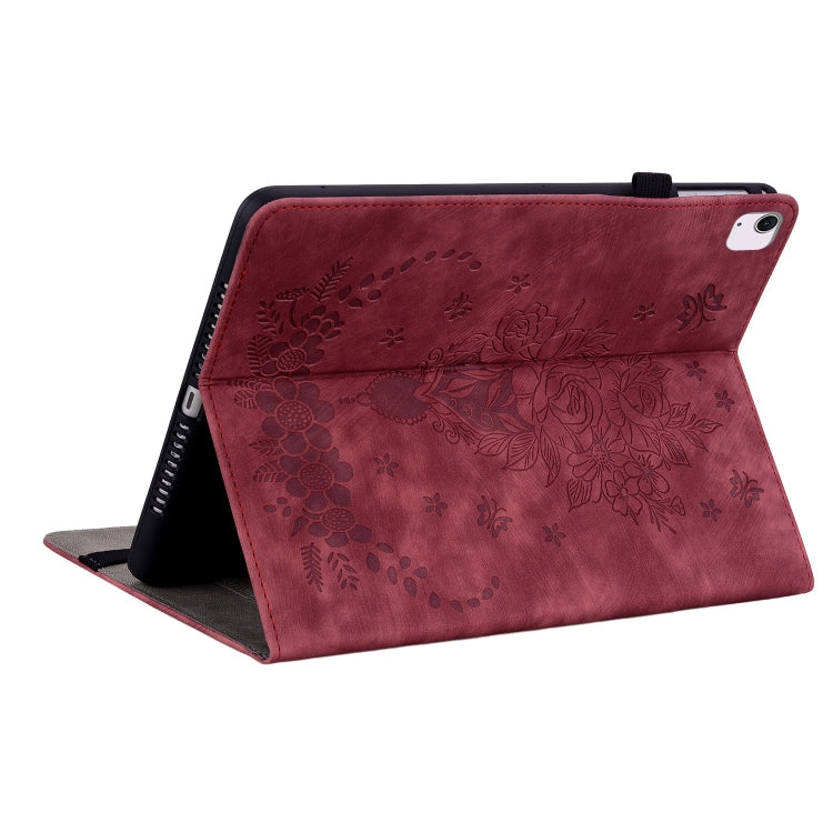 For iPad Air 11 2024 Butterfly Rose Embossed Leather Smart Tablet Case(Red) - iPad Air 11 2024 Cases by buy2fix | Online Shopping UK | buy2fix