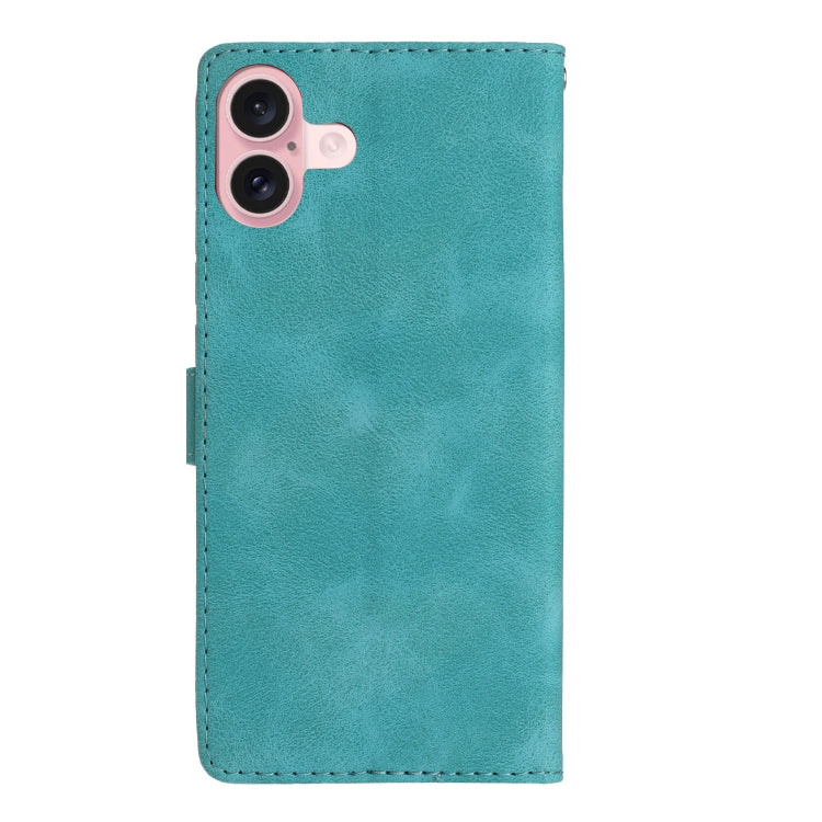 For iPhone 16 Flower Butterfly Embossing Pattern Leather Phone Case(Sky Blue) - iPhone 16 Cases by buy2fix | Online Shopping UK | buy2fix