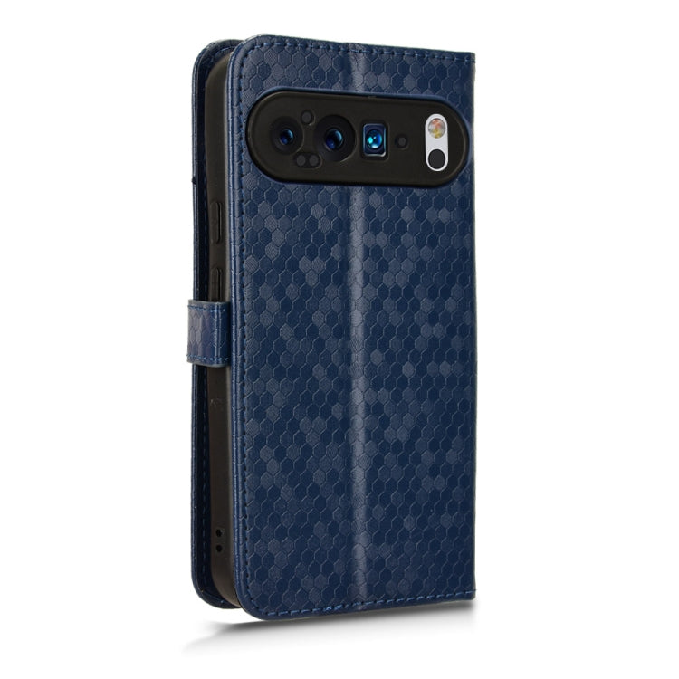 For Google Pixel 9 Pro Honeycomb Dot Texture Leather Phone Case(Blue) - Google Cases by buy2fix | Online Shopping UK | buy2fix