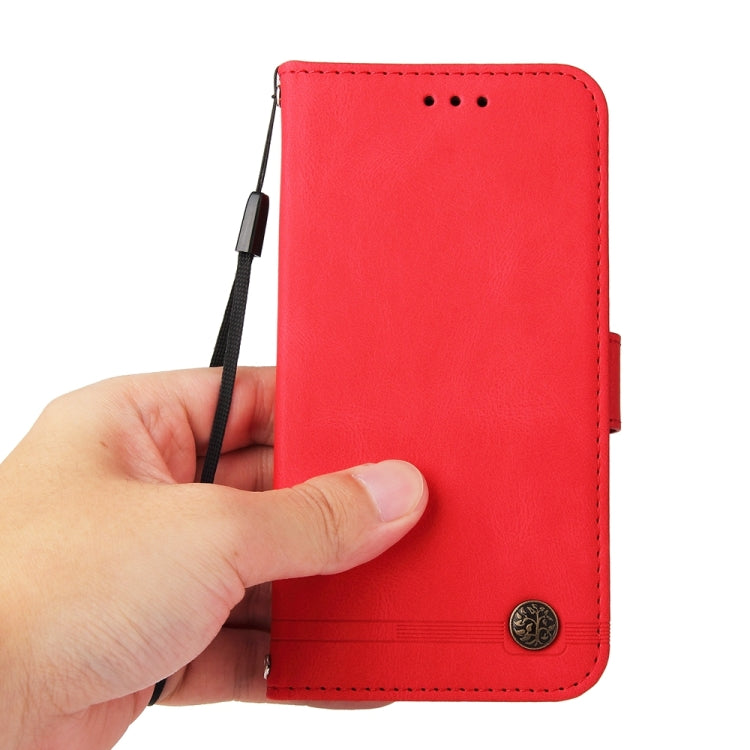 For Xiaomi Redmi Note13 4G Skin Feel Life Tree Metal Button Leather Phone Case(Red) - Note 13 Cases by buy2fix | Online Shopping UK | buy2fix