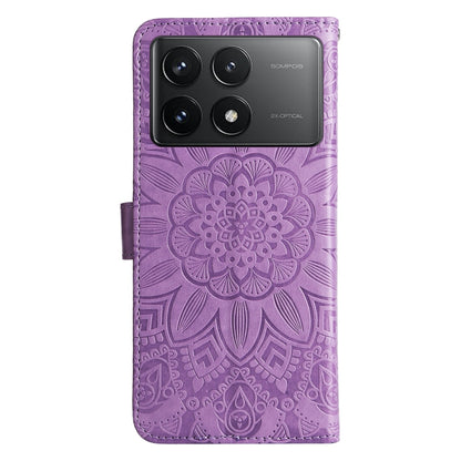 For Xiaomi Redmi K70 / K70 Pro Embossed Sunflower Leather Phone Case(Purple) - K70 Pro Cases by buy2fix | Online Shopping UK | buy2fix