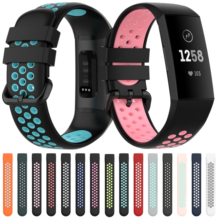 For Fitbit Charge 4 / Charge 3 / Charge 3 SE Watch Button Two Colors Silicone Replacement Strap Watchband(Black Blue) - Watch Bands by buy2fix | Online Shopping UK | buy2fix