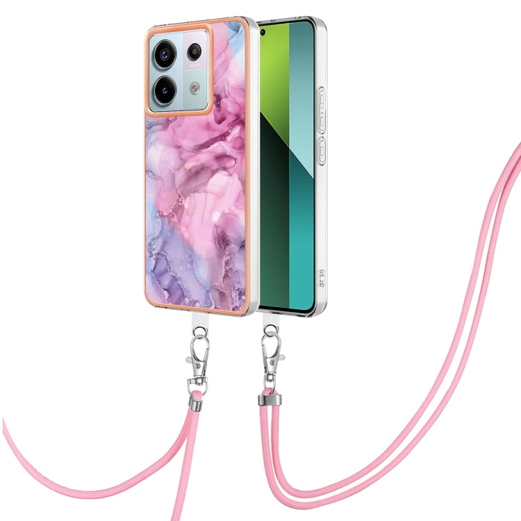 For Xiaomi Redmi Note 13 Pro 5G Global Electroplating Marble Dual-side IMD Phone Case with Lanyard(Pink 013) - Note 13 Pro Cases by buy2fix | Online Shopping UK | buy2fix