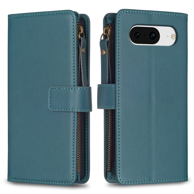 For Google Pixel 8 9 Card Slots Zipper Wallet Leather Flip Phone Case(Green) - Google Cases by buy2fix | Online Shopping UK | buy2fix