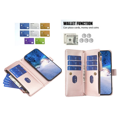 For iPhone 16 Pro 9 Card Slots Zipper Wallet Leather Flip Phone Case(Rose Gold) - iPhone 16 Pro Cases by buy2fix | Online Shopping UK | buy2fix