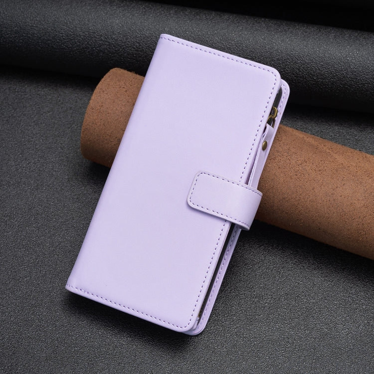 For iPhone 16 Pro 9 Card Slots Zipper Wallet Leather Flip Phone Case(Light Purple) - iPhone 16 Pro Cases by buy2fix | Online Shopping UK | buy2fix