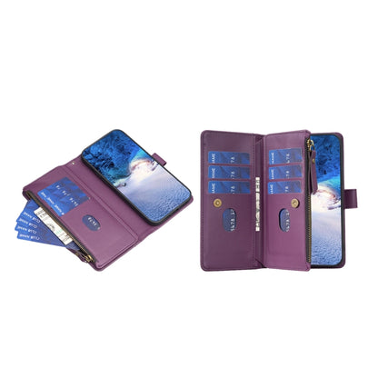 For iPhone 16 Plus 9 Card Slots Zipper Wallet Leather Flip Phone Case(Dark Purple) - iPhone 16 Plus Cases by buy2fix | Online Shopping UK | buy2fix